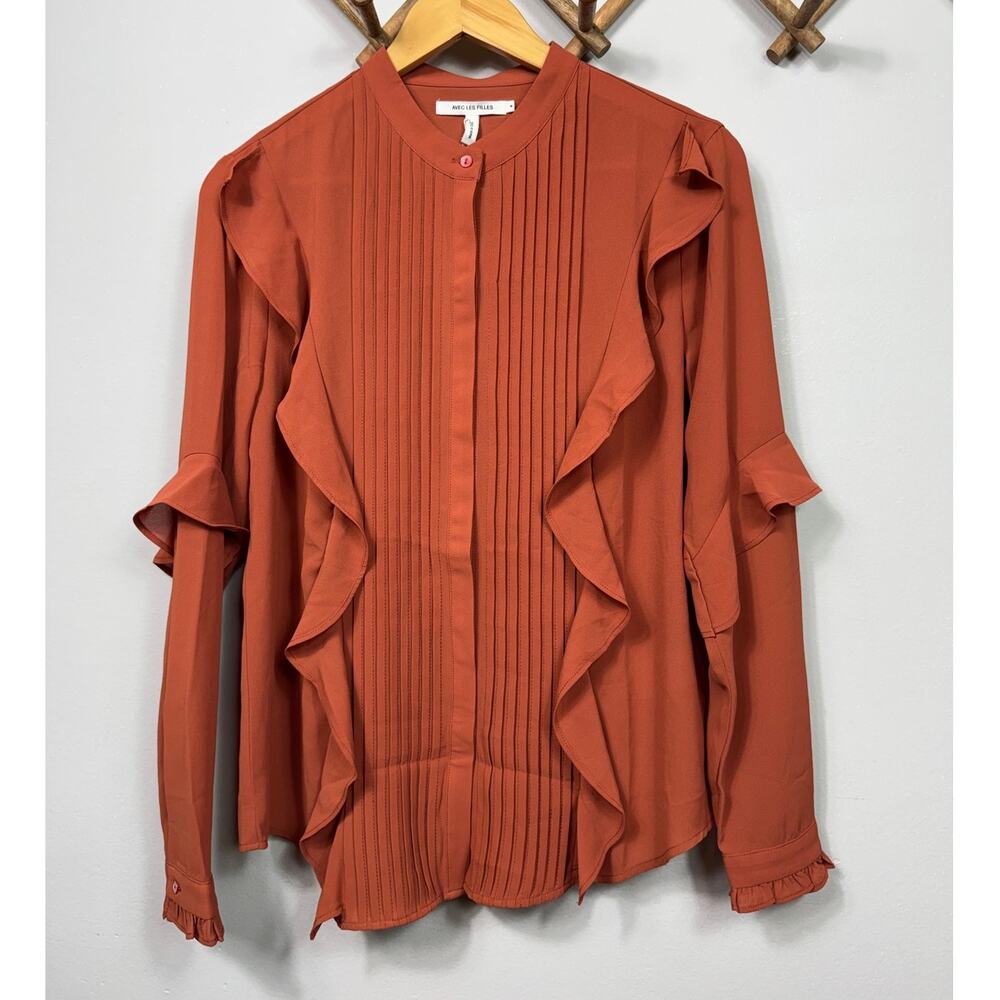 New Avec Les Filles Ruffle Blouse in Rust Women's Size M